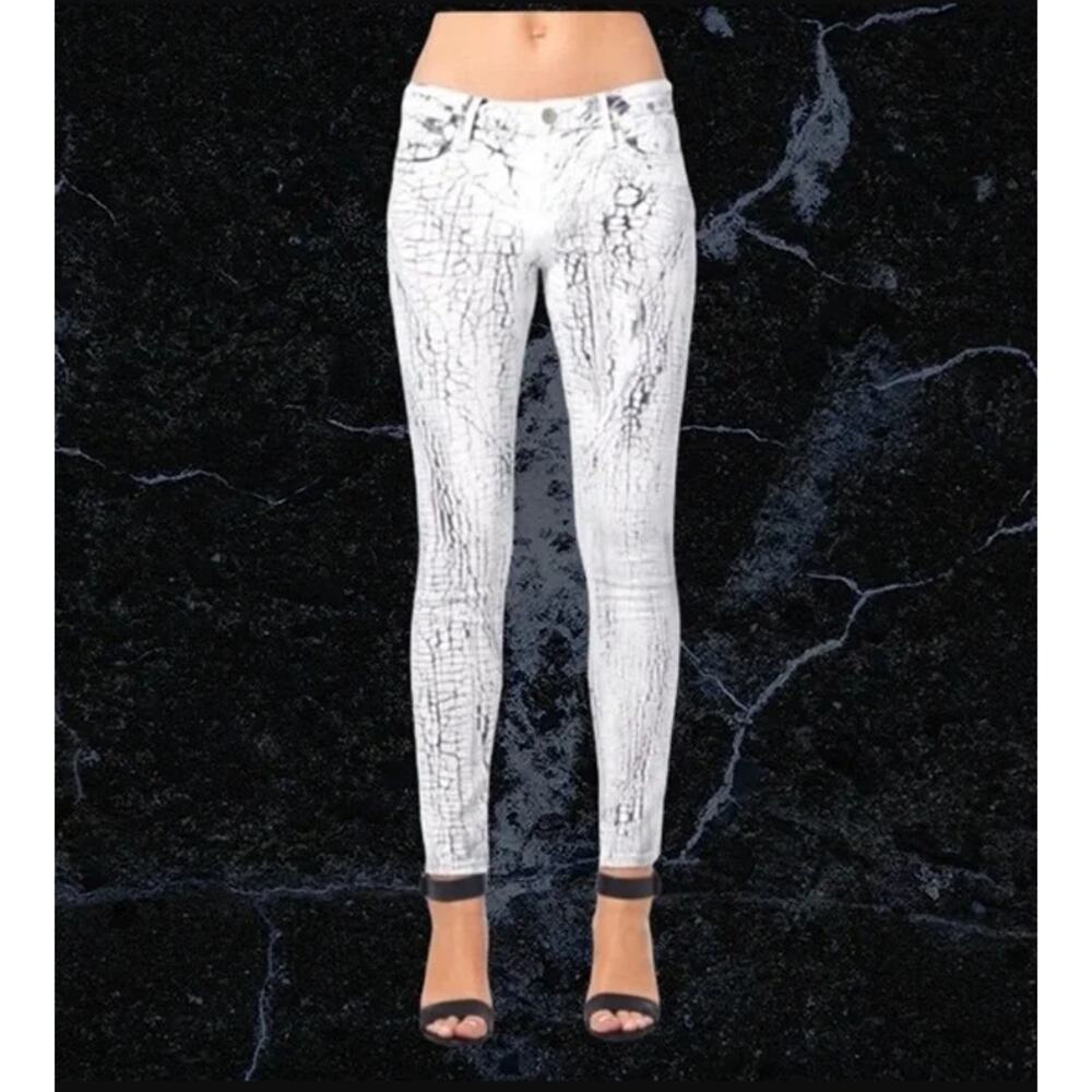 Cult‎ of Individuality Zen Mid-Rise Skinny Jeans White Crackle Print Size 25
